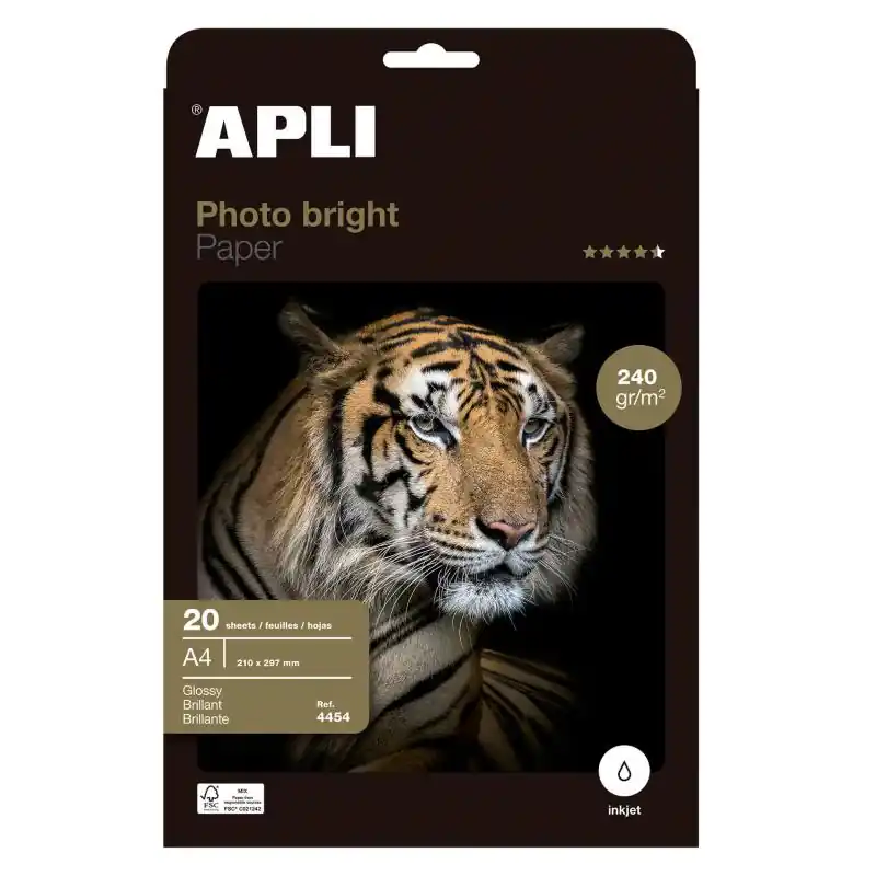APLI, Papier photo, Bright, A4, 240g, Brillant, 20 Feuilles, 04454 Populaire