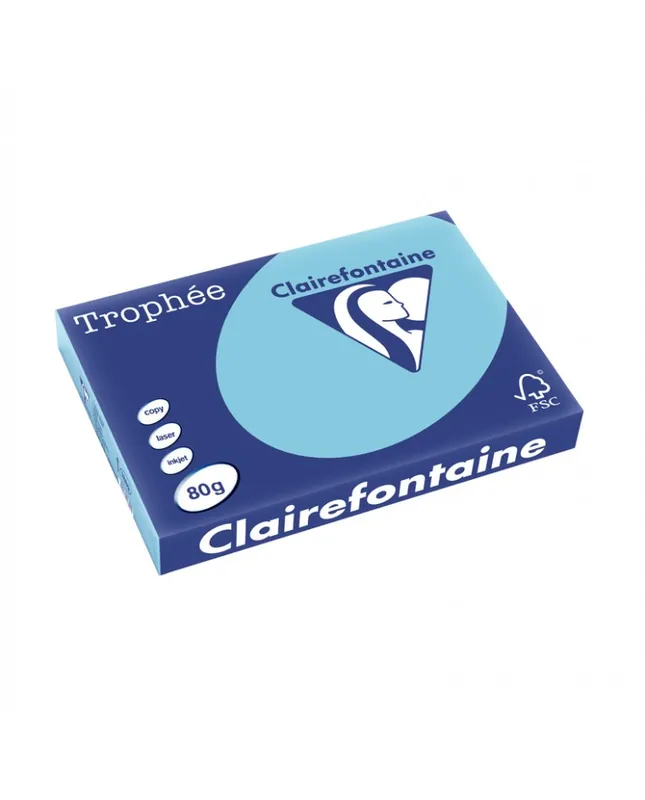 Prix Réduit Clairefontaine, Papier A3, 80g, TROPHEE, Bleu alizé, Ramette de 500 feuilles, 1889C