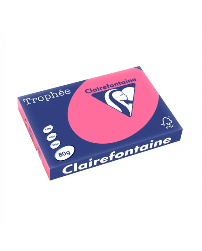 Clairefontaine, Papier A3, 80g, TROPHEE, Rose fuchsia, Ramette de 500 feuilles, 1898C Promotion Saisonnière