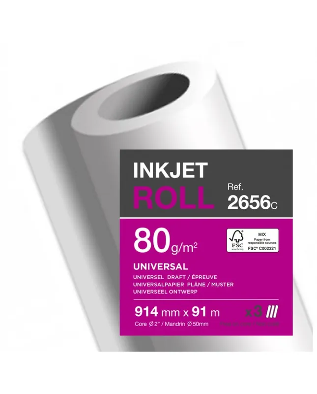 Top Vente Clairefontaine, Bobine de papier, Traceur jet d&rsquo;encre, 914 mm x 91 m, 80g, 2656C