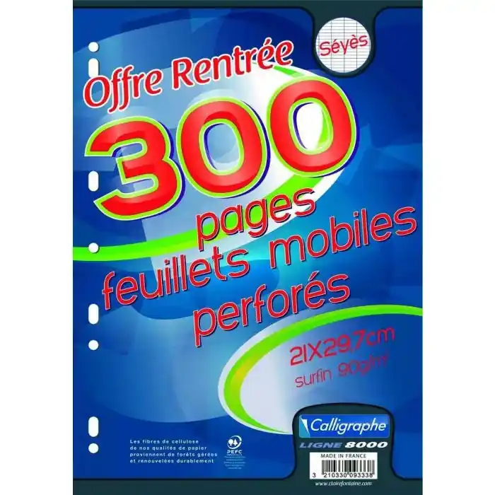 Réduction Feuilles mobiles Séyès – 210 x 297 mm CALLIGRAPHE Lot de 300 pages