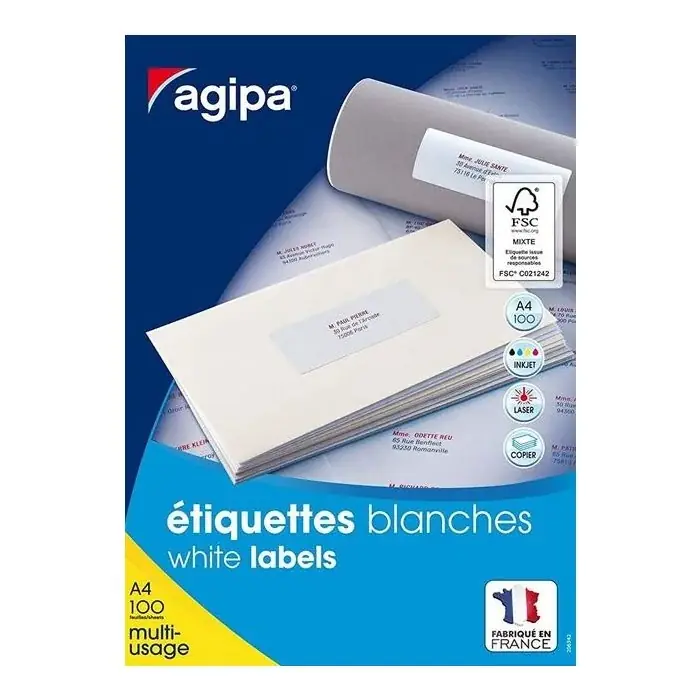 Étiquettes adhésives blanches - 105 x 48 mm AGIPA Lot de 1200 Authentique