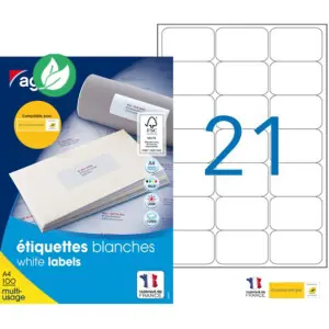 Acheter Direct AGIPA 118984 Etiquettes blanches multi-usage 63,5 x 38,1 mm – Boîte de 2100