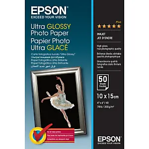 Authentique Epson Ultra Glossy Photo Paper – 10x15cm – 50 Feuilles, Gloss, 300 g/m², 50 feuilles, – Expression Premium XP-900 – Expression Premium XP-830 – Expres