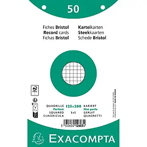 EXACOMPTA Paquet 50 fiches sous film - bristol quadrillé 5x5 perforé 125x200mm - Blanc Achetez Aujourd’hui