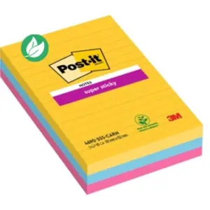 Prix Cassé Post-it Bloc de notes Super Sticky lignées 101 x 152 mm couleurs ultra assorties - lot de 3 blocs de 90 feuilles