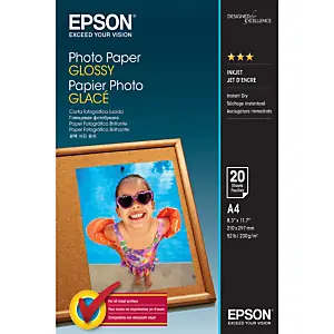 Réduction Epson Photo Paper Glossy – A4 – 20 Feuilles, Gloss, 200 g/m², A4, Blanc, 20 feuilles, – WorkForce WF-7610DWF – WorkForce WF-7110DTW – WorkForce WF-362