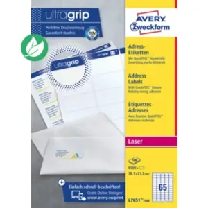 Acheter En Ligne Avery L7651 Mini étiquettes adresses blanches laser 38,1 x 21,2 mm – Boîte de 6500
