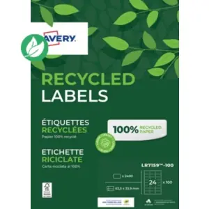 Achetez Aujourd’hui Avery LR7159 Etiquettes adresses blanches 100% recyclées 63,5 x 33,9 mm – Boîte de 2400